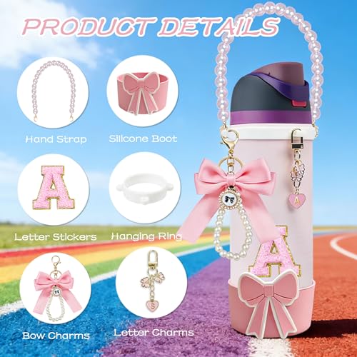 Silicone Bow Boot for Owala 24oz with Strap & Letter Charms - Pink