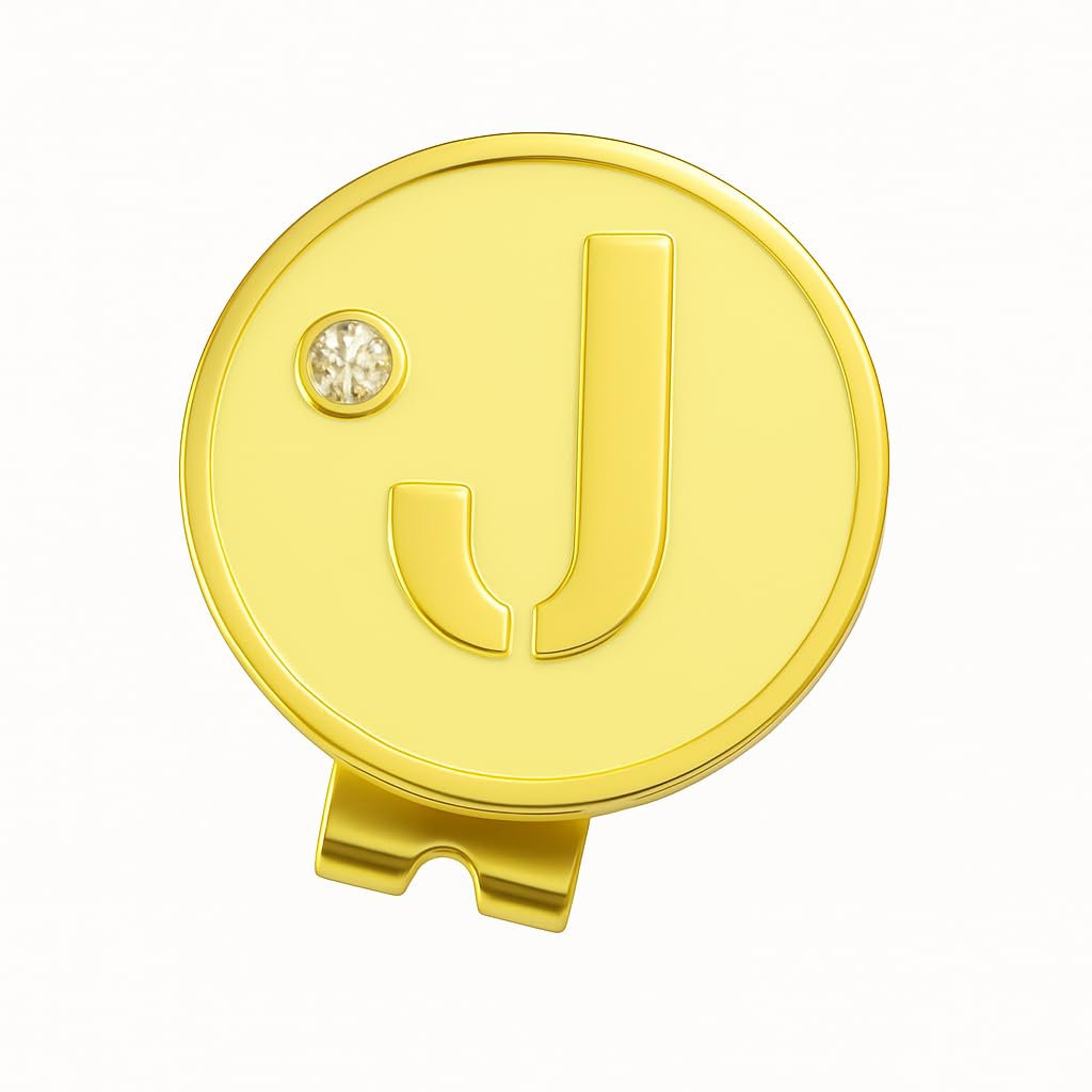 EGG PRO Initial Golf Ball Marker, 3 cm Diameter, Crystal Accent, Initial J