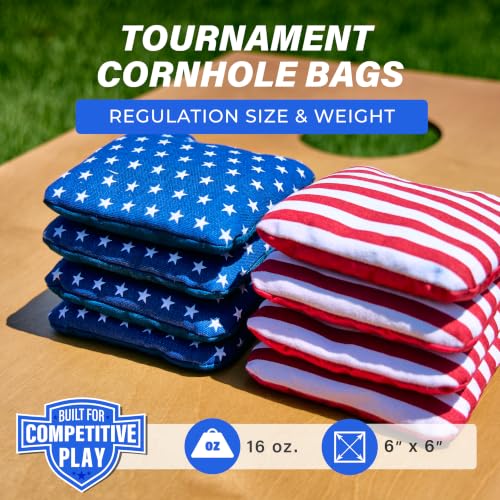 GoSports Dual Sided Cornhole Bean Bags - 6x6 Regulation 16oz (Set of 8) Stars and Stripes