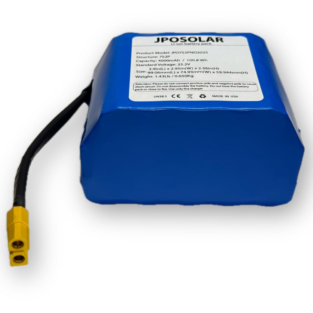 JPOSolar 18650 Lithium-ion Battery Pack 25.2V 4Ah 7S2P/100.8Wh Rechargeable Battery with XT60 Plug. The Battery can be Used in Any Device That Supports The Battery Specifications.