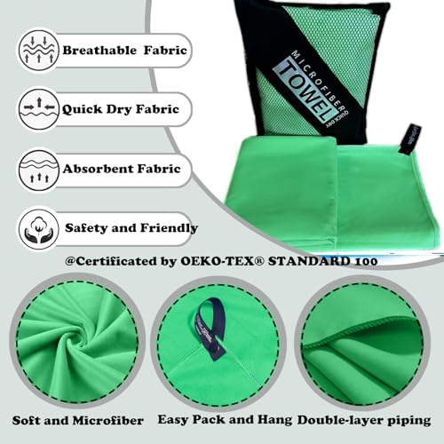 Microfiber Travel Towel - Quick Dry Lightweight Sports Towel - Green, 12"x24"