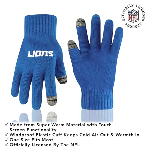 Detroit Lions Kids Winter Beanie Hat & Touch Screen Gloves - One Size