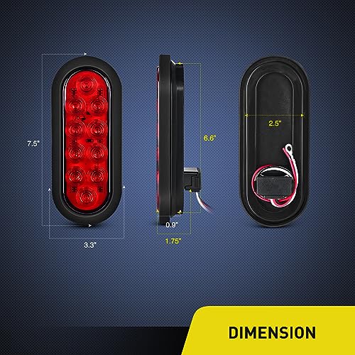 Nilight 6" Oval LED Trailer Tail Lights Red 4 Pack w/ Grommets & 3-Prong Plug
