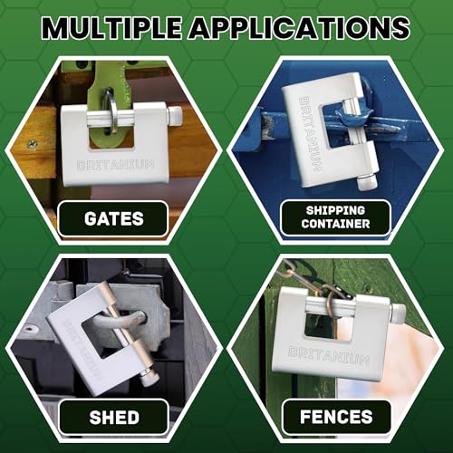 Britanium¢ç BRB80 Heavy Duty Container Lock ?with 5 Keys - 13mm Cut Resistant Shackle, Weatherproof Chrome Plated Body | High Security Padlock for Container, Garage, Shed, Gates