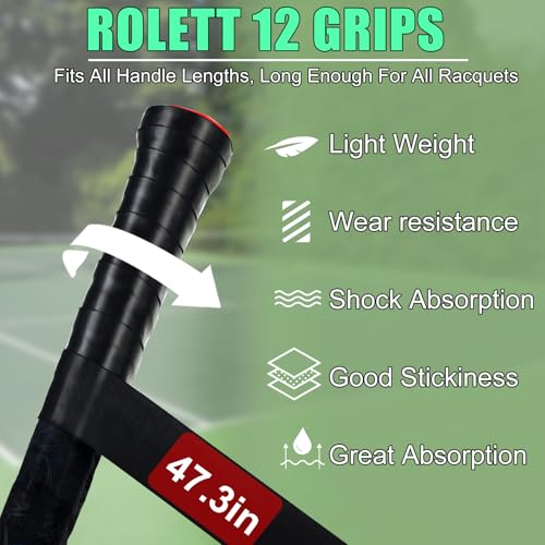 12 Pack Tennis Racket Overgrip Tape - Anti-Slip Absorbent PU Grip