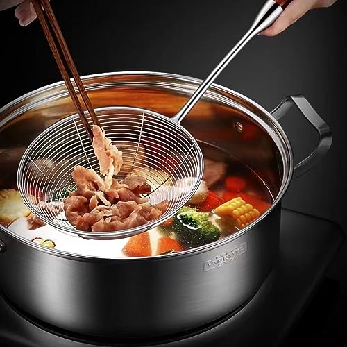 Stainless Steel Mesh Skimmer Spoon with Wooden Handle - 5.4 Inch Deep Fryer & Pasta Strainer