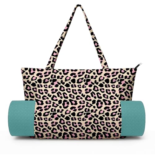Large Canvas Yoga Bag for Women - Leopard Print Yoga Mat Tote