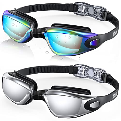 Swim Goggles 2 Pack for Adults - Anti-Fog, UV Protection, No Leak