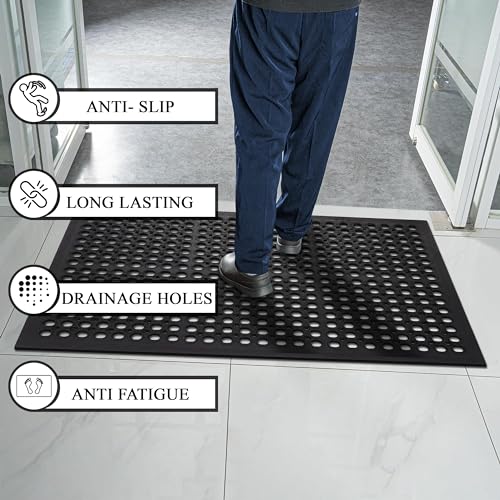 A1HC New All Purpose Anti Fatigue Versatile Rubber Floor Mat with Drain Holes ? Perfect as Workplace Mat, Restaurant Kitchen Mat, Bar Area Mat, Commercial, Industrial Anti Fatigue Mat 32x47 Inches