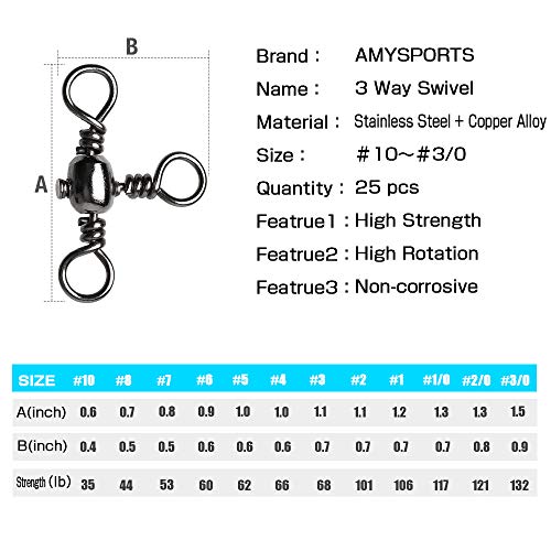 3-Way Swivel Fishing Connector - Stainless Steel Size 10 (35lb) - 25 pcs