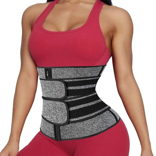 SHAPERIN Double Belt Waist Trainer for Women Neoprene Sweat Fitness Waist Cincher Body Shaper for Weight Loss (Medium,Gray)