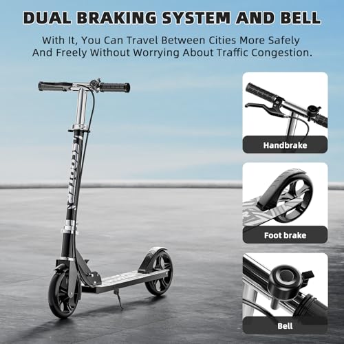 Lightweight Foldable Scooter for Kids & Adults - 8-Inch Wheels, Black