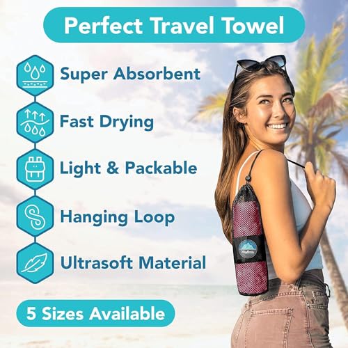Microfiber Travel Towel - Fast Drying Lightweight Towel - Ruby/Gray 12x24