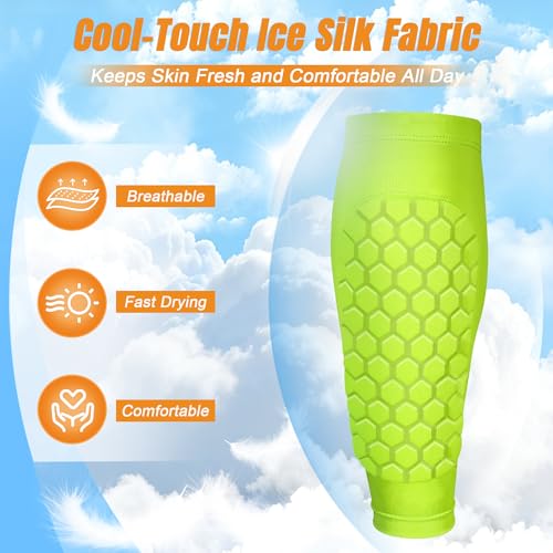 XZQTIVE Fluorescent Green X-Large Kids & Adult Soccer Shin Guards with Honeycomb Impact Padding