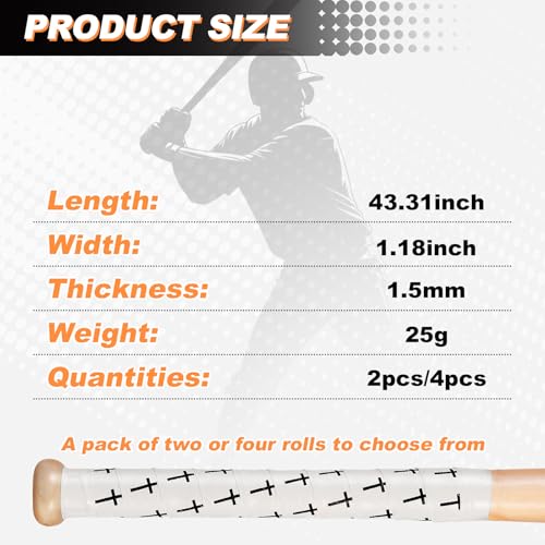 Cross Design Baseball Bat Grip Tape - 1.5mm Non-Slip - White