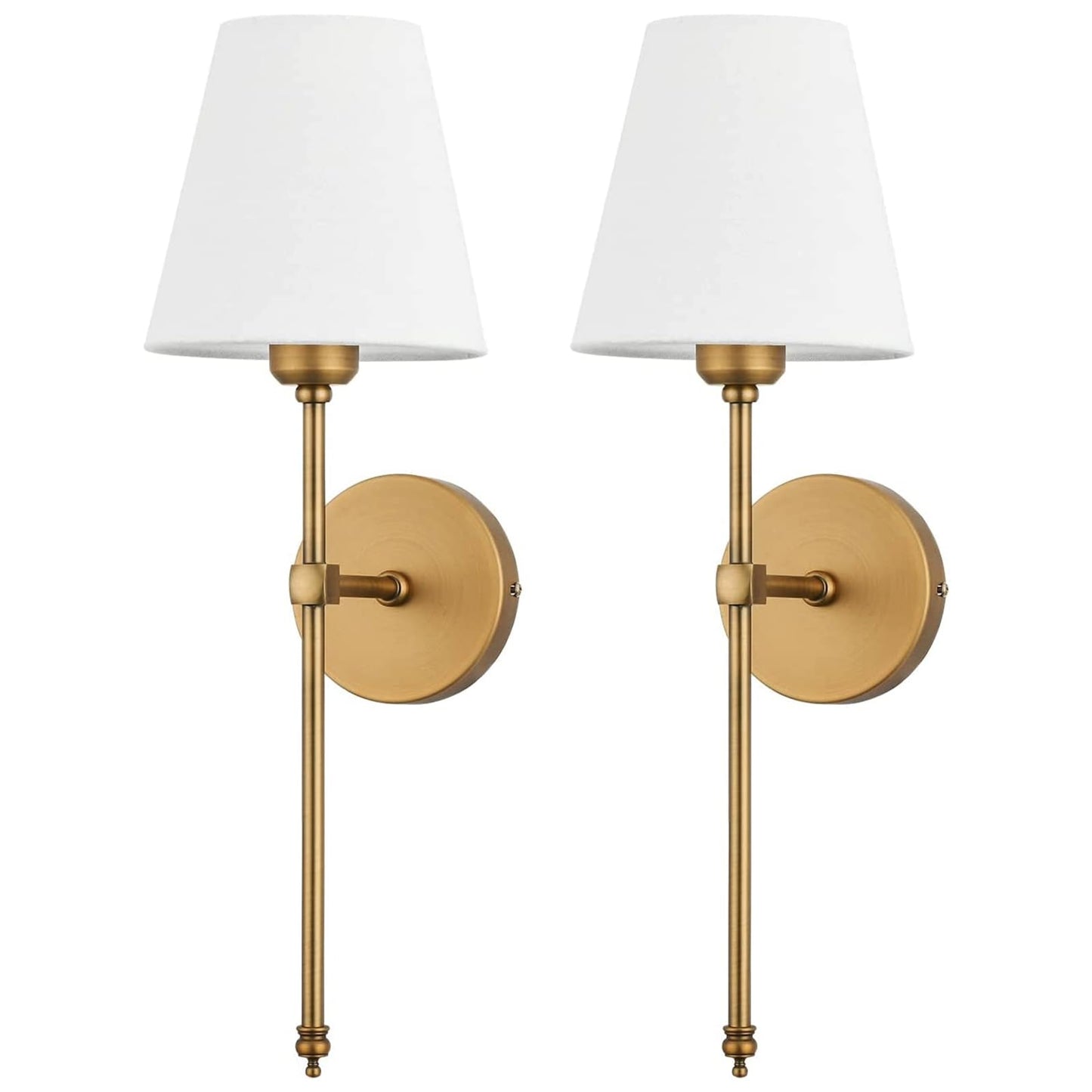 Bsmathom Wall Sconces Sets of 2, Hardwired Classic Brushed Brass Sconces Wall Lighting, Bathroom Vanity Light Fixture with Fabric Shade for Bedroom Living Room Hallway Kitchen, Gold