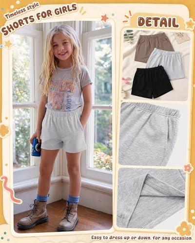 Girls' Sweat Shorts - 3 Pack Casual Athletic Shorts with Pockets