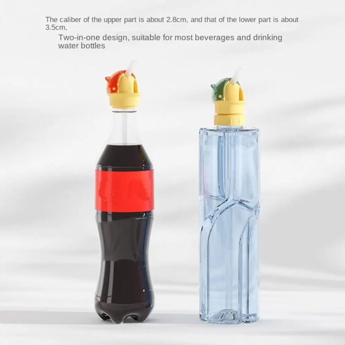 Reusable Children Beverage Water Bottle Straw Lid, 2 in 1 Design Straw Cap Portable, Water Bottle Spout Adapter for Kids, No Spill & BPA Free, Suitable for A Variety Of Bottle Mouths (2Pcs-MIxed)