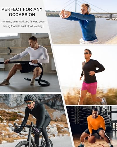 Men's Long Sleeve Compression Shirt - Quick Dry Athletic Base Layer Top - Large / Orange