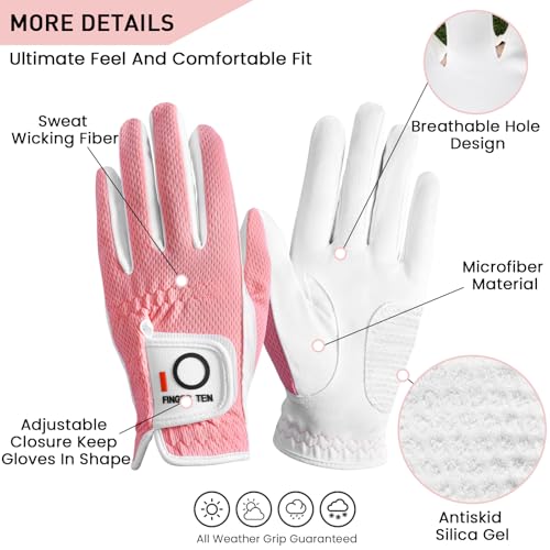 Womens Golf Glove - Left Hand, Pink, Small - All-Weather Grip