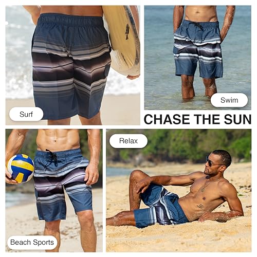 Kanu Surf Men's Wade Swim Trunks Medium Linear Navy 5.5-9 Inch Inseam Quick-Dry