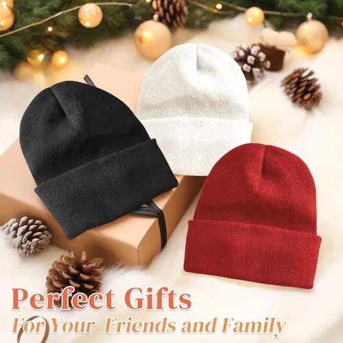 Knit Cuffed Beanie Hat for Winter - Soft & Warm - White