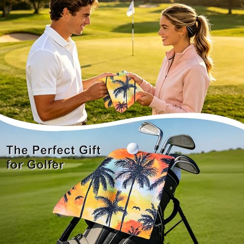 Famliihw Tropical Trees Microfiber Golf Towel with Clip - Funny Golf Accessory for Men & Women