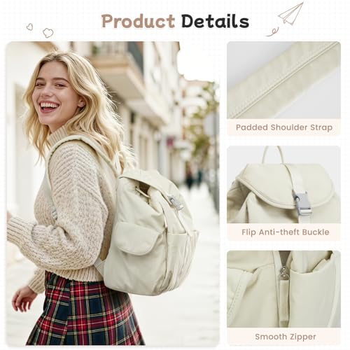 G4Free Small Women's Backpack - Beige Water-Resistant Nylon Daypack for Work & Travel