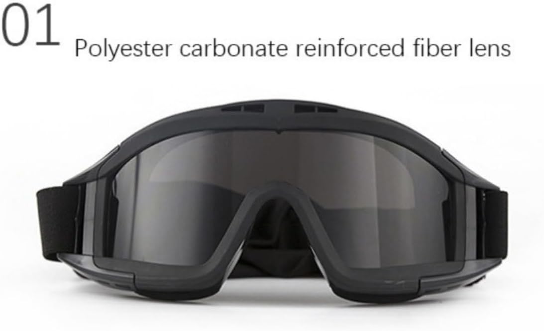 Skiennix Tactical Military Goggles - 3 Interchangeable Lenses | Wind & Dust Protection for Airsoft, Cycling, Combat Sports