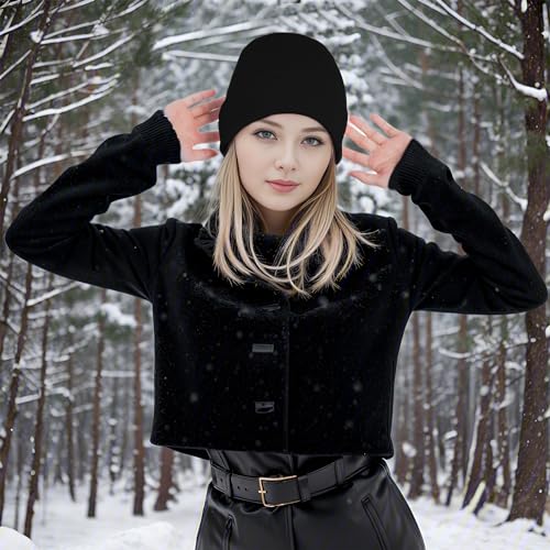 Knit Beanie Hat for Men and Women - Winter Warm Skull Cap - Black