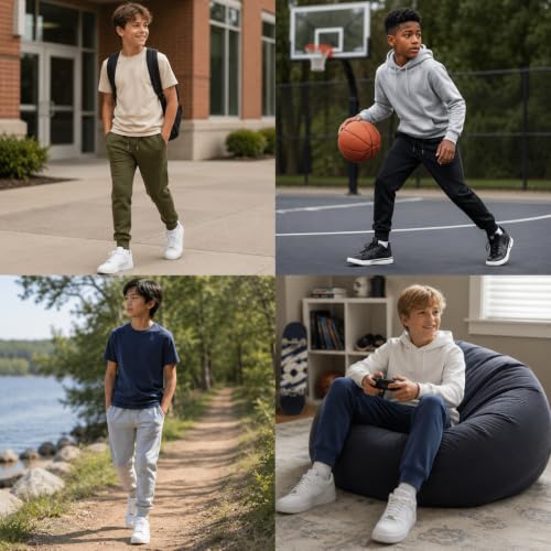 Boys Sweatpants - Active Performance Fleece Joggers with Pockets & Drawstring Waistband - Green, Size 14-16