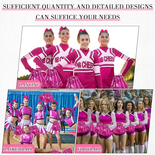 Cheerleading Pom Poms & Large Hair Bow Set - Rose Red