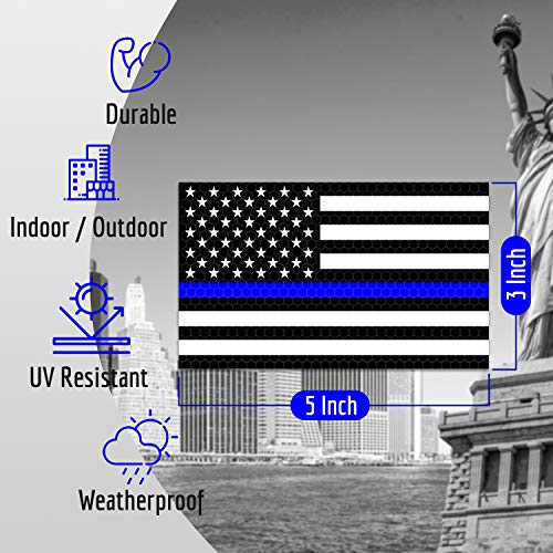 3PC Reflective Thin Blue Line Decal - 5x3 Inches American Flag