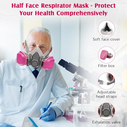 Active Carbon Gases Chemical Respirator - for Vapor,Paint,Dust,Formaldehyde,Sanding,Polishing,Spraying,Machine Polish (Pink)