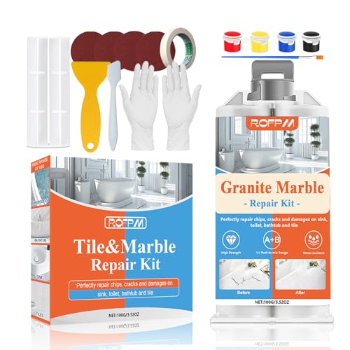 Marble Tile Repair Kit, Porcelain Tub Repair Kit Waterproof Leak-Proof for Fiberglass Shower, Granite, Ceramic Sink, Quartz, Resin, Toilet, Floor Tile (4 Color)