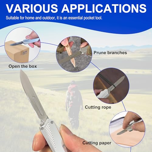 Caressolove EDC Small Retractable Scalpel Knife – Silver, 3.85in, 5x #60 Blades