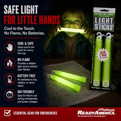 8-Hour Emergency Green Lightsticks - 2 Pack with Lanyards