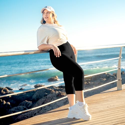 Plus Size High Waist Capri Leggings for Women - 3X-Large Black