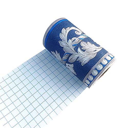 Self Adhesive 3D Blue Flower Waterproof Wallpaper Border Peel and Stick for Bathroom Kitchen Counter Top Tiles Sticker 10CM by 5M (Blue)