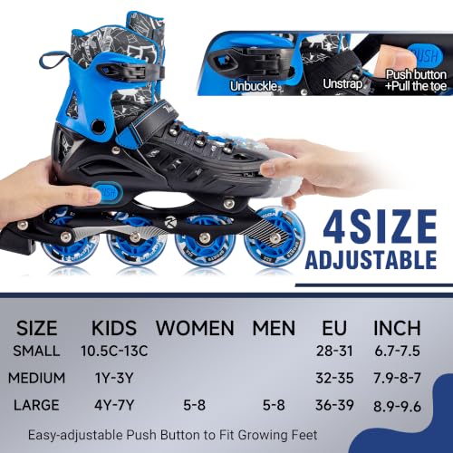 Kuxuan Adjustable Kids & Youth Inline Skates with Light Up Wheels - Blue, Large