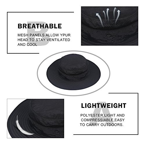 YR.Lover Outdoor UV Sun Protection Wide Brim Fishing Cap with Removable Flap, One Size, Black