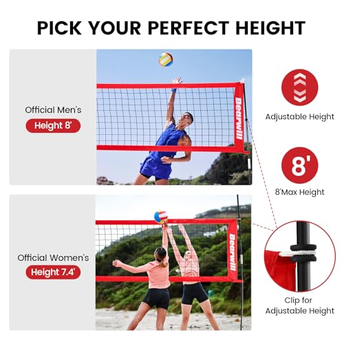 12FT Portable Volleyball Net - Adjustable Height Freestanding Set