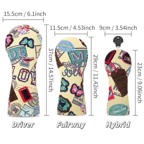 Golf Printing Head Cover Butterfly Pattern Fabric Design Golf Club Headcovers Set Fits Driver Fairway Wood Hybrid Utility Putter Iron Wedge Headcover