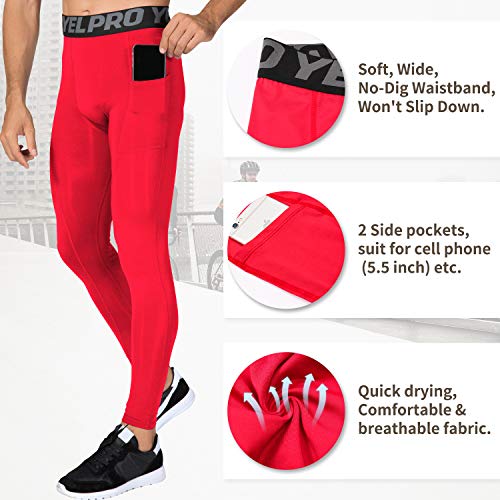 Men's Compression Pants - Athletic Running Leggings, Quick Dry, Full Length Red