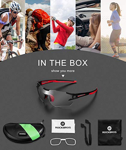 Photochromic Sports Sunglasses - UV400 Protection - Black Red