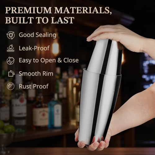 KITESSENSU Unweighted Silver Cocktail Shaker Set - 2-Piece Boston Bar Tool