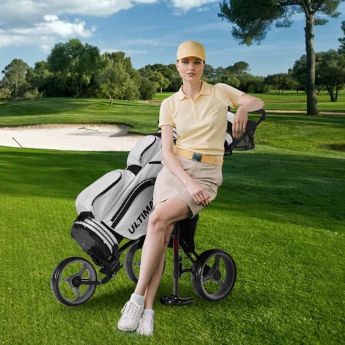 3-Wheel Golf Push Cart with Adjustable Seat - Gray