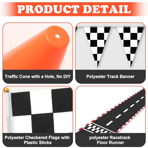 38-Piece Racing Cones and Flags Set - Mini Traffic Cones, Checkered Flags, Racetrack Mat