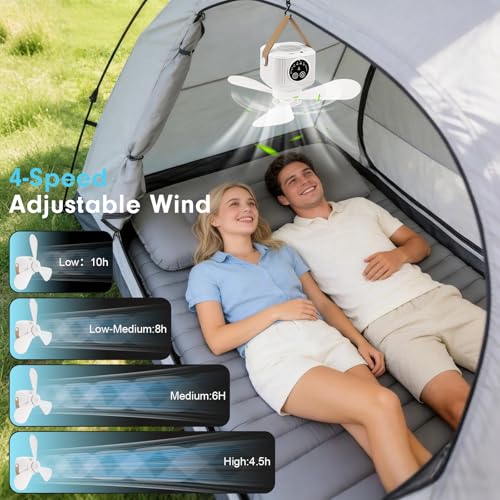 FIALAME White Portable Ceiling Fan with Lights & Remote - Camping & RV Fan