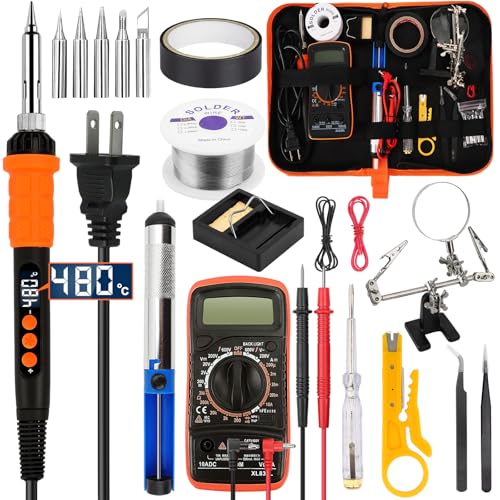 Soldering Iron Kit,90W LED Digital Solder Iron Soldering Gun kit,Adjustable Temperature(180¡ÆC-480¡ÆC),19-in-1 Welding Tool Including Desoldering Pump, Multimeter, 5 Solder Tips,Helping Hands